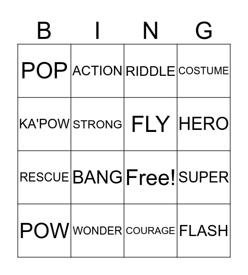 SUPERHERO  Bingo Card