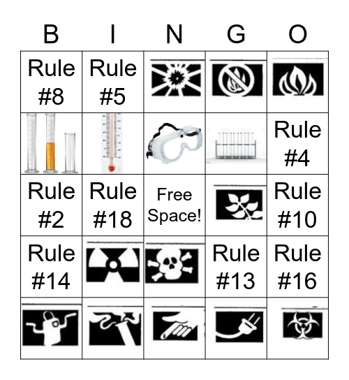 Lab Safety Rules, Symbols, and Equipment Bingo Card