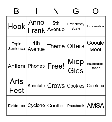 Last Day ELA Bingo Card