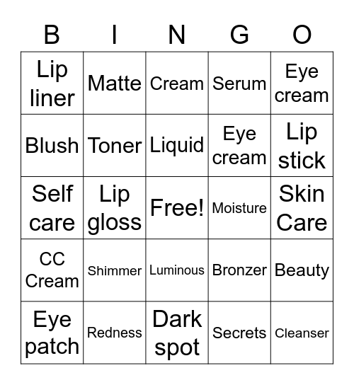 Beauty Bingo Card