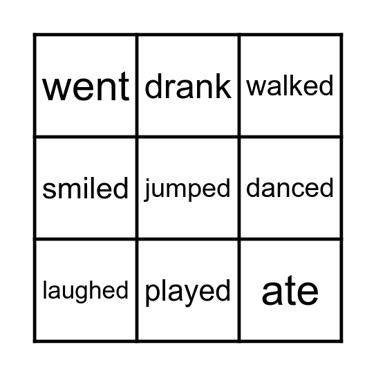 Past Tense Bingo Card