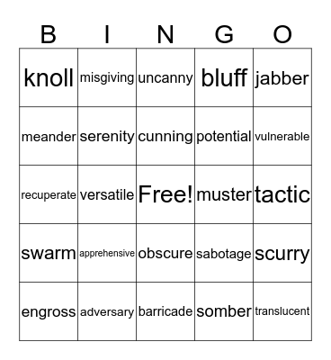 Vocabulary  Bingo Card