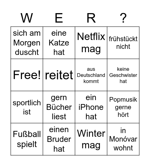 Finde jemanden der / die Bingo Card