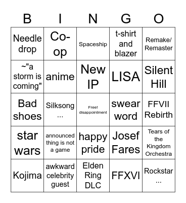 Summer Games Fest 2023 Bingo Card