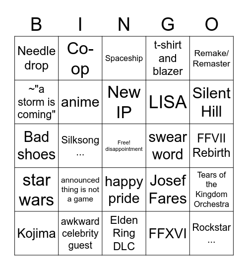 Summer Games Fest 2023 Bingo Card