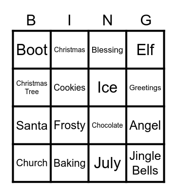 Christmas in July Bingo Card
