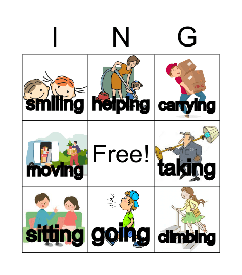 ing verbs Bingo Card