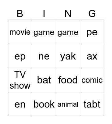 Untitled Bingo Card