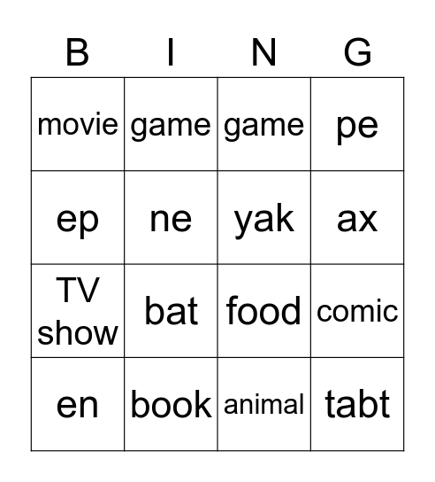 Untitled Bingo Card