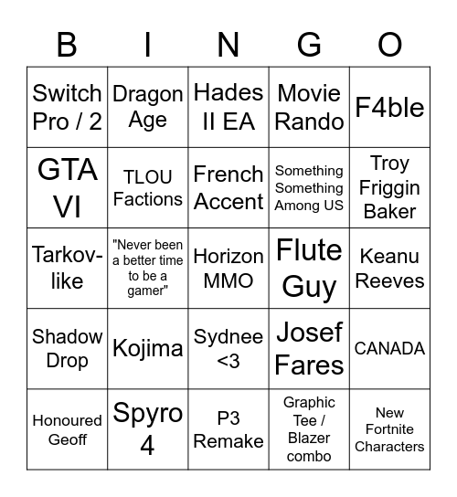 KEIGH3 2023 Bingo Card