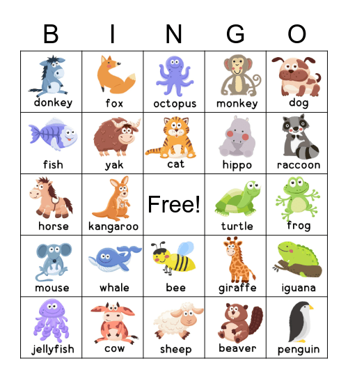 Animals Bingo Card