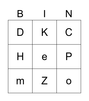 A - Z Bingo Card
