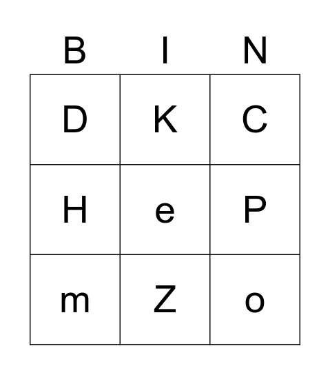 A - Z Bingo Card
