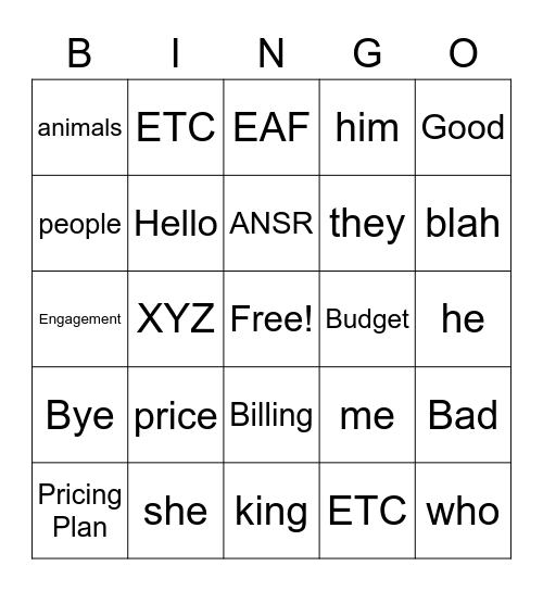 Untitled Bingo Card