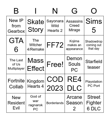 Summer Games Fest Bingo Card