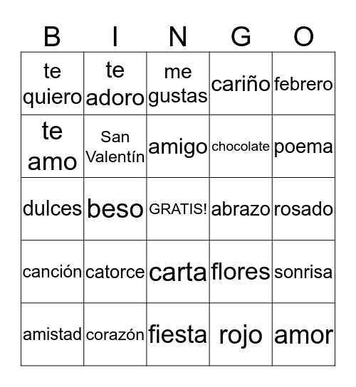 Feliz día de San Valentín Bingo Card