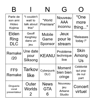 Summer Game Fest 2023 Bingo Card