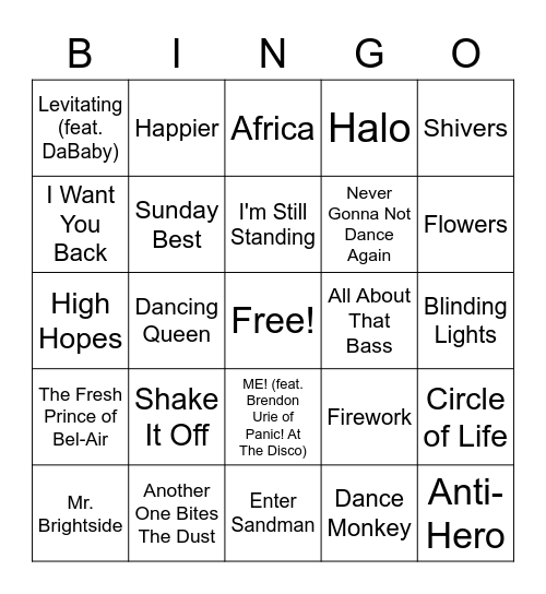 Music Bigo Bingo Card