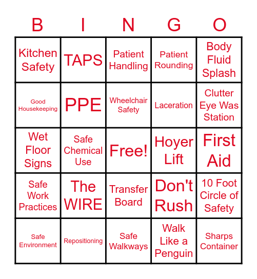 SAFETY BINGO Card