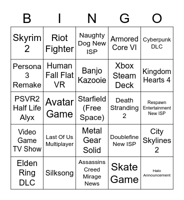 Summer Games Fest 2023 Bingo Card