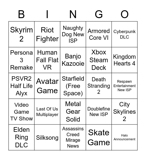 Summer Games Fest 2023 Bingo Card