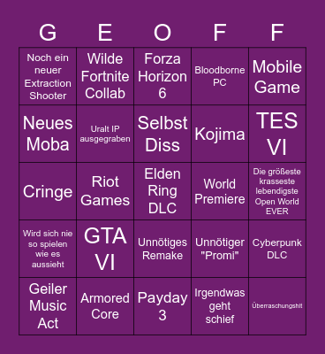 Summer Games Fest Bingo Card