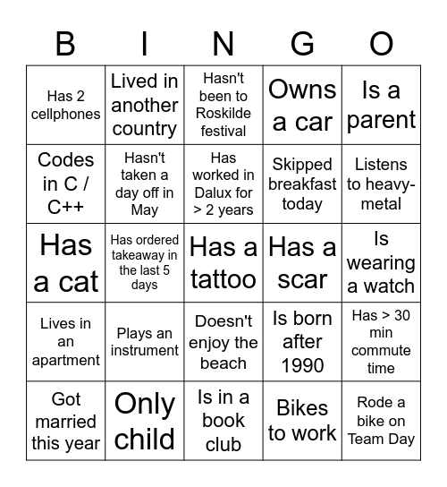Team Bingo Card