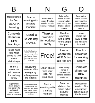 Safety bingo Card