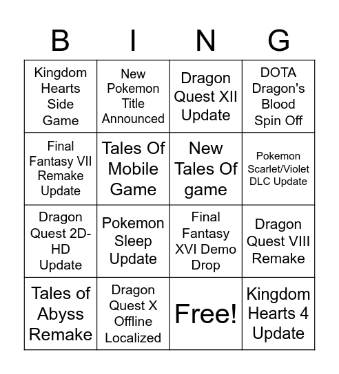 Untitled Bingo Card