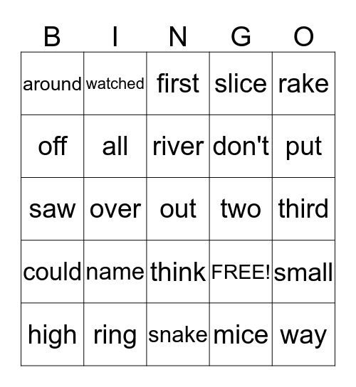 1st Grade - Unit 4 Bingo Card