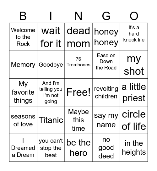 broadway bingo Card