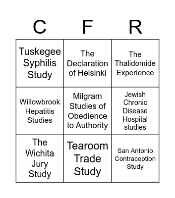 Code of Federal Regulations BINGO Card