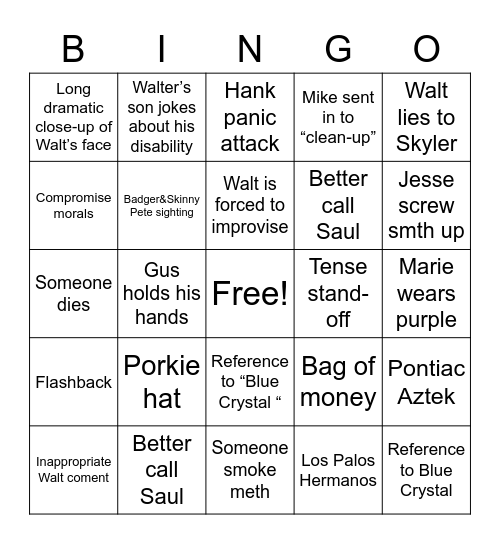 Breaking Bad Bingo Card