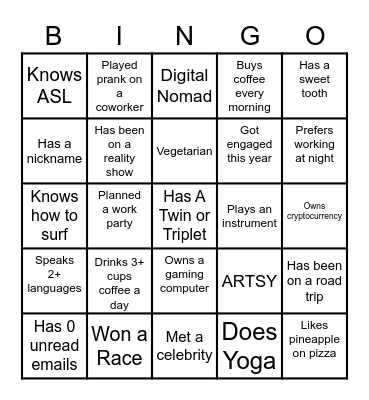 ARTSY Bingo Card