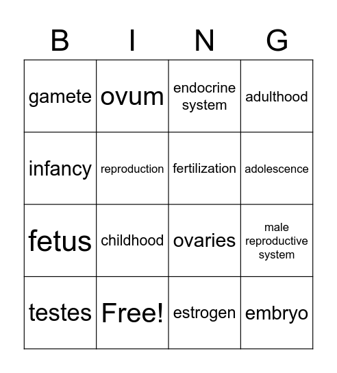 Reproduction & Development Bingo Card