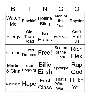 New Rap Bingo Card