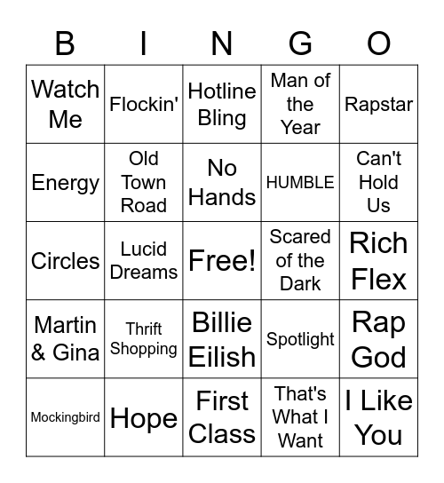 New Rap Bingo Card