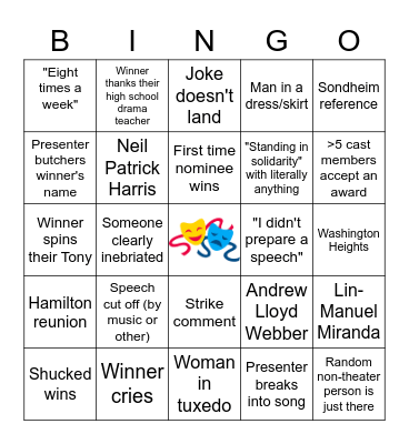 BROADWAY RATS TONY BINGO 2023 Bingo Card