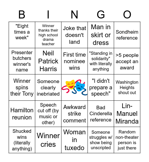 BROADWAY RATS TONY BINGO 2023 Bingo Card