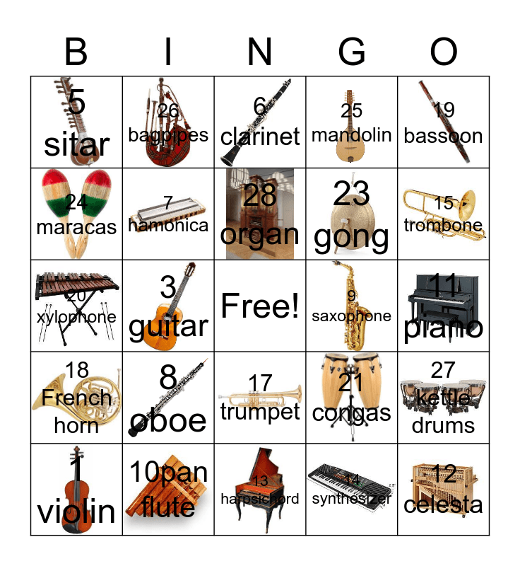 Instrument Bingo Card