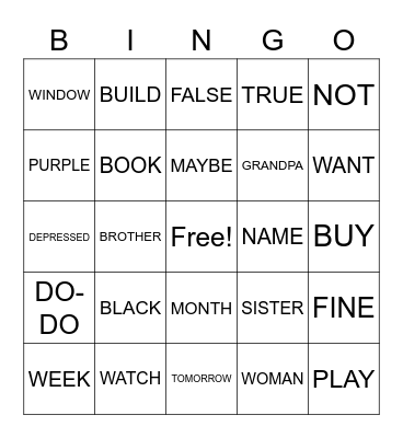 ASL 1 Bingo Card