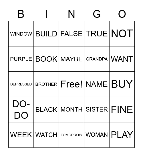 ASL 1 Bingo Card