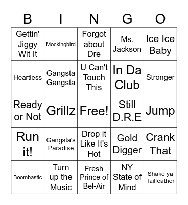 Rap Classics Bingo Card