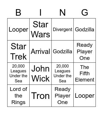 Fantasy and Sci-Fi Bingo Card