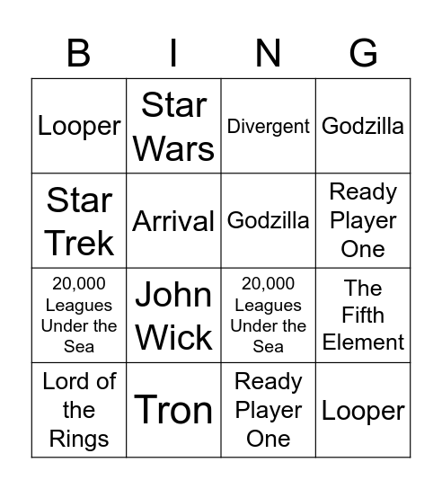 Fantasy and Sci-Fi Bingo Card