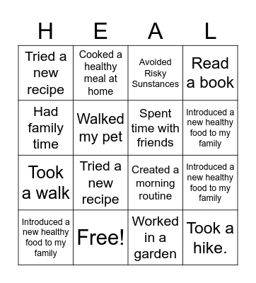 Wellness Bingo Card