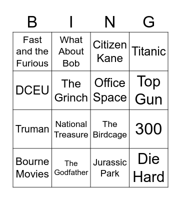 Action and Classics Bingo Card