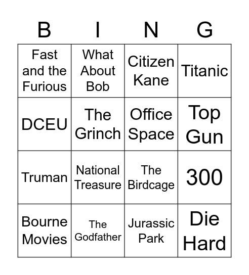 Action and Classics Bingo Card