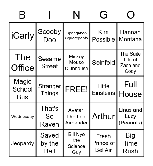 TV Theme Song Bingo!  :) Bingo Card