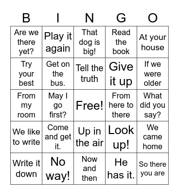 High frequency phraes Bingo Card